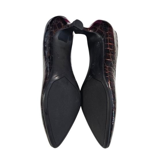 Vaneli Dark Brown Croc Effect Pointed Toe Heels - Picture 9 of 11